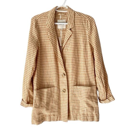 Madewell Linen Dorset Gingham Tan Cream Boyfriend Blazer NWTs size medium - Picture 5 of 12